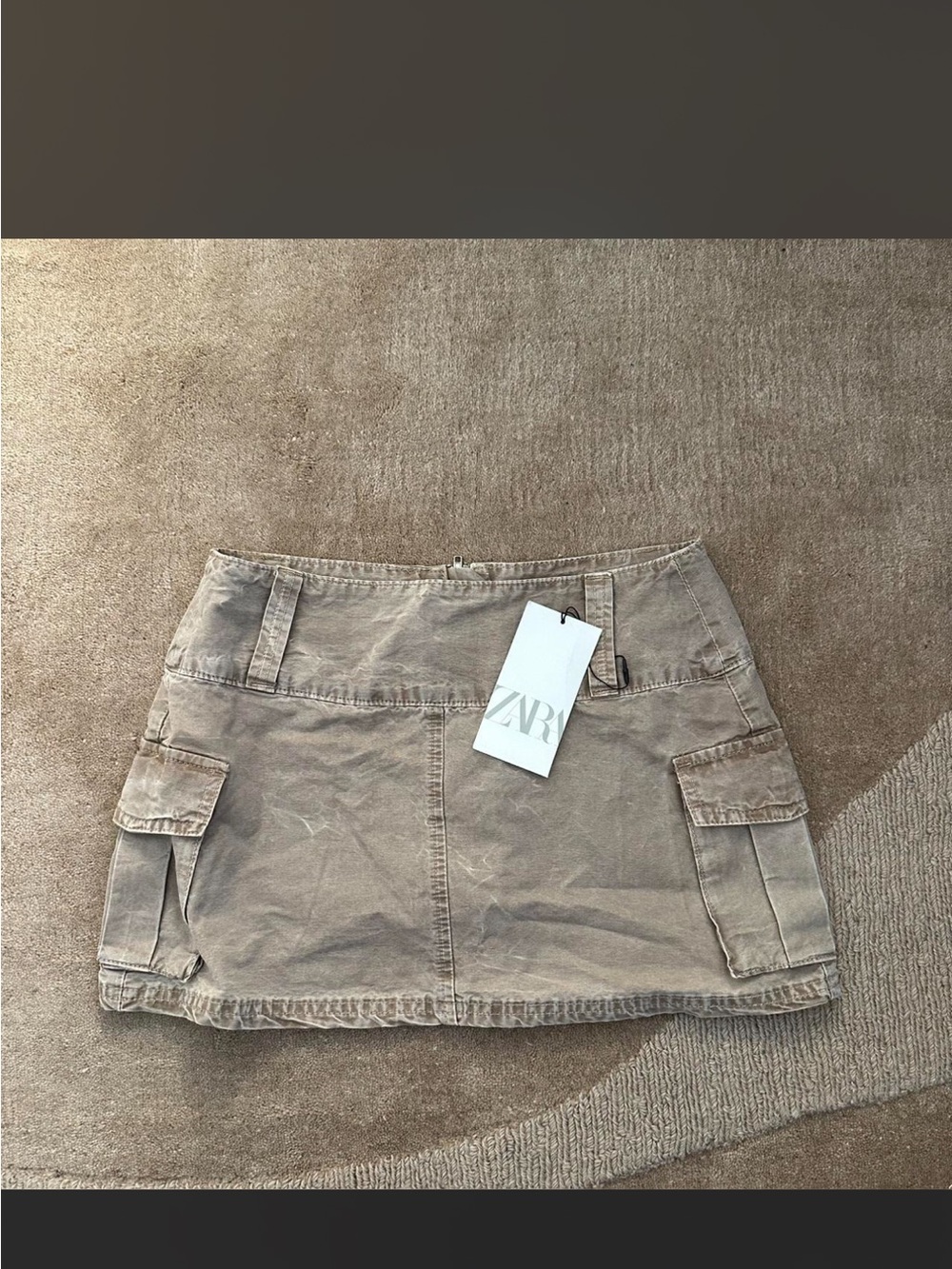Zara Beige Taupe Utility Cargo Mini Skirt